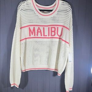 NWT Malibu Cream and Pink Striped Knit Sweater Jr XL